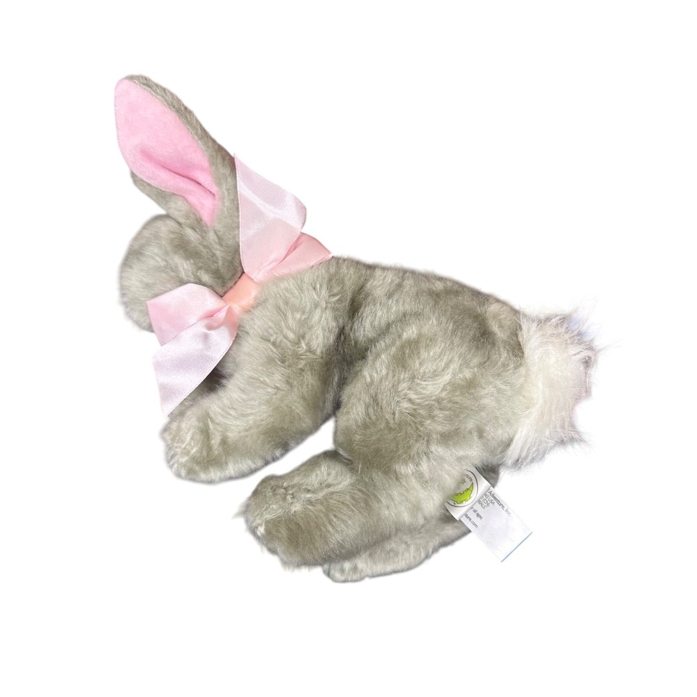 Animal Adventure Plush Bunny Rabbit Stuffed‎ Animal Gray Pink Bow Easter
